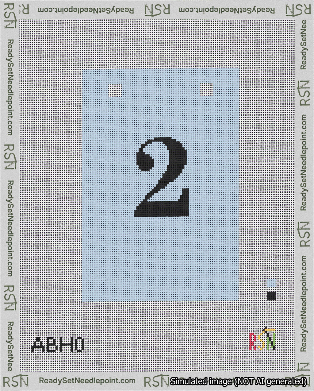 A taped needlepoint canvas with the design: Banner 18 mesh count Squared 2 Black on Light Blue.