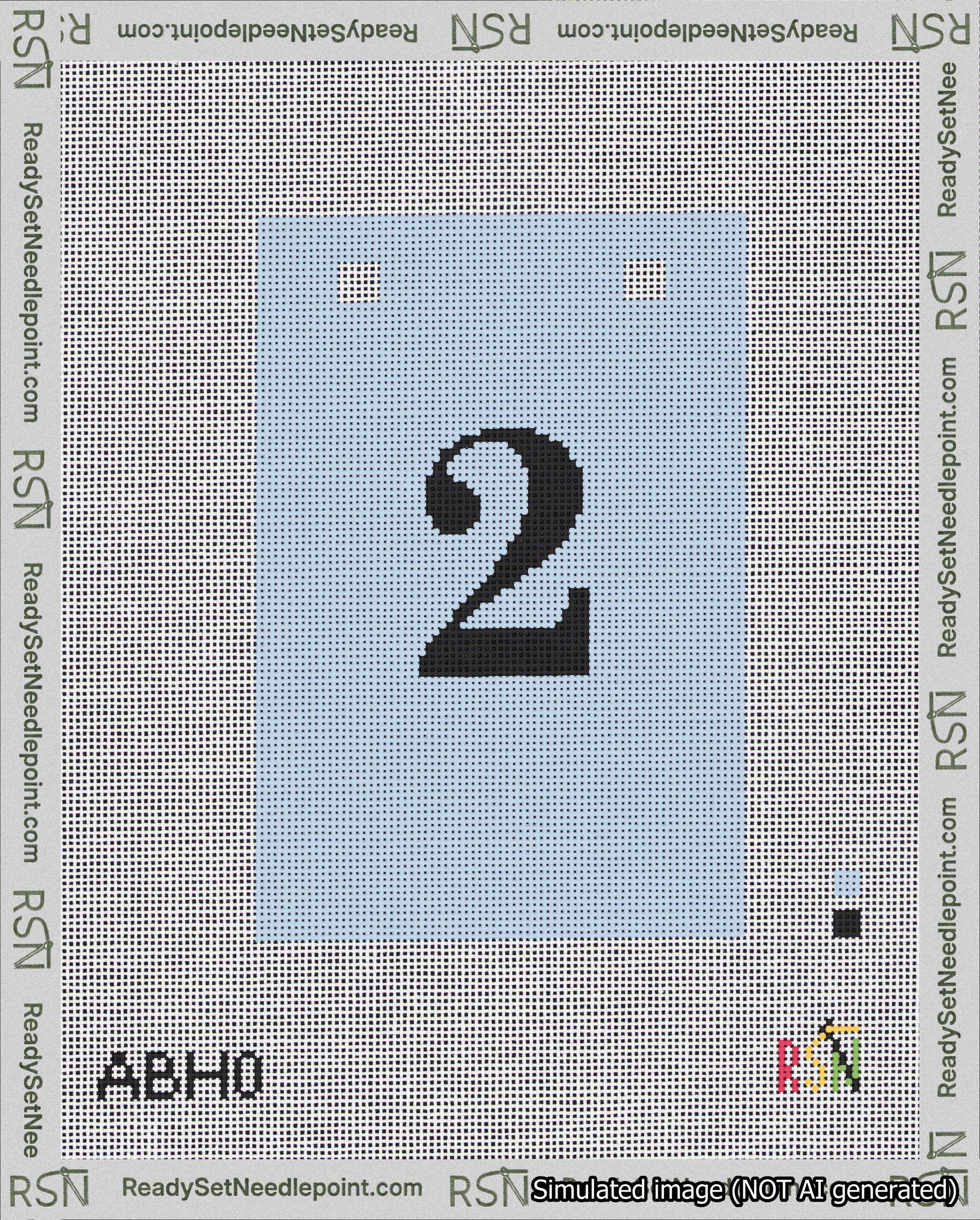 A taped needlepoint canvas with the design: Banner 18 mesh count Squared 2 Black on Light Blue.