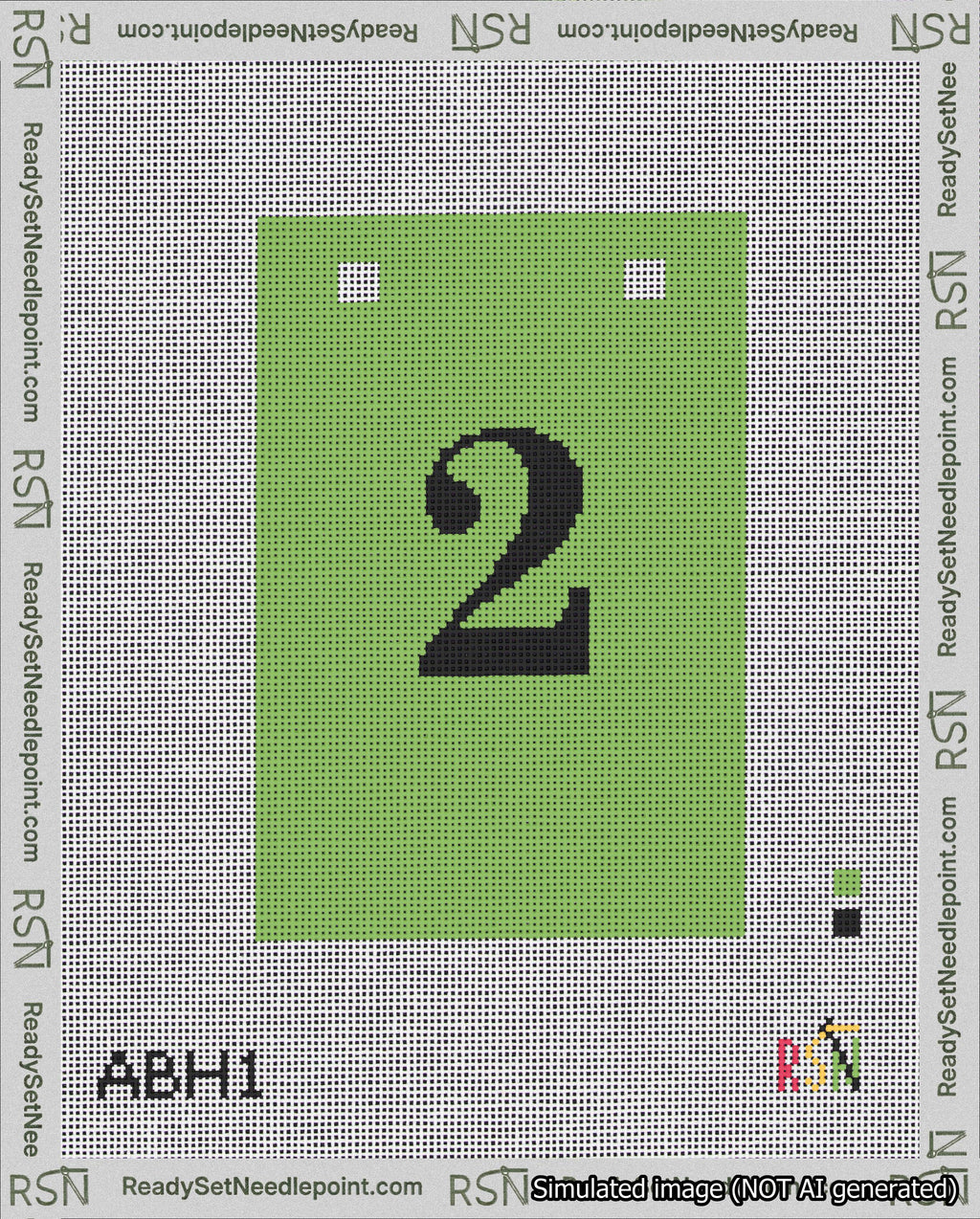 A taped needlepoint canvas with the design: Banner 18 mesh count Squared 2 Black on Light Green.