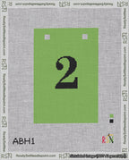 A taped needlepoint canvas with the design: Banner 18 mesh count Squared 2 Black on Light Green.