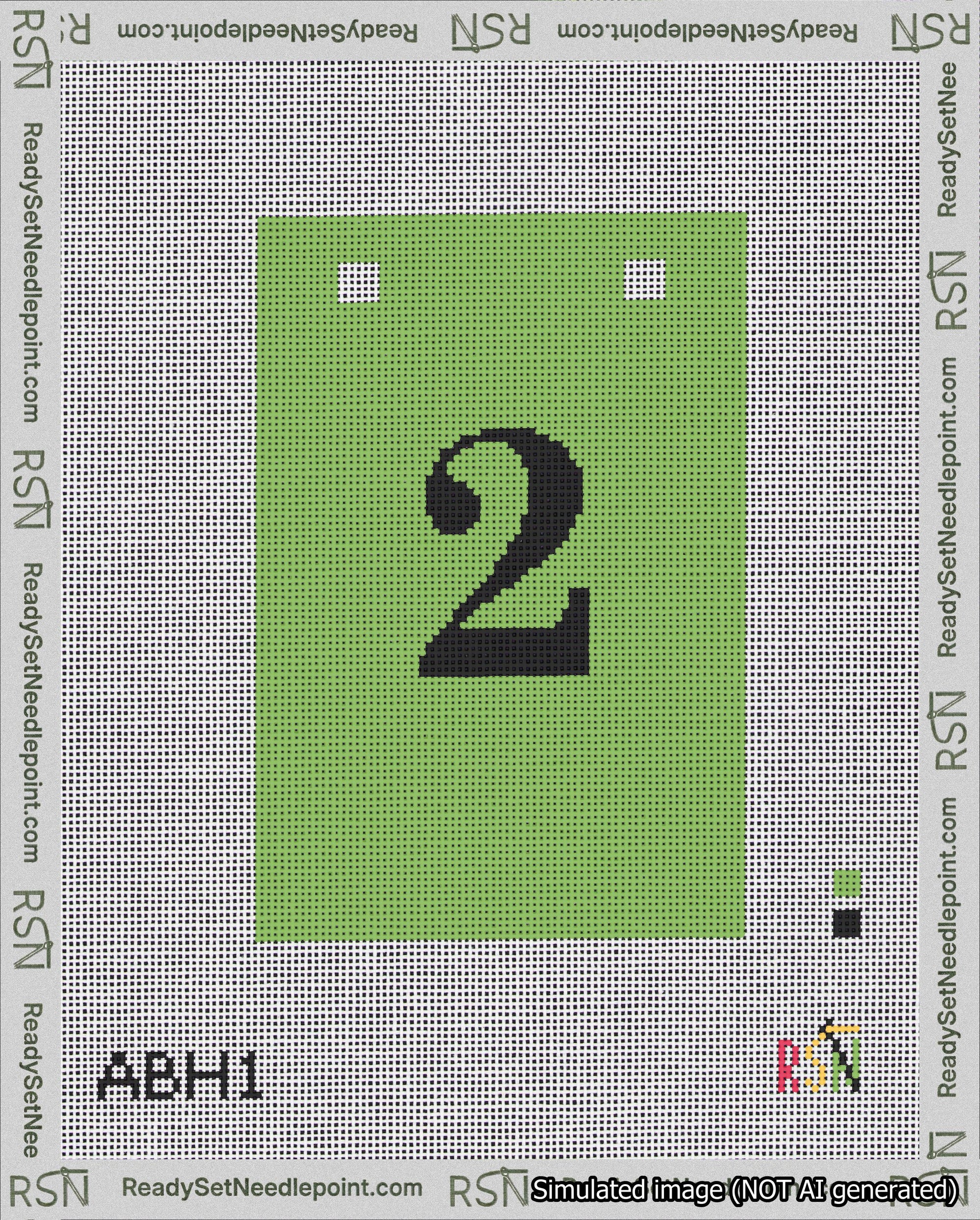 A taped needlepoint canvas with the design: Banner 18 mesh count Squared 2 Black on Light Green.