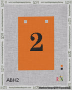 A taped needlepoint canvas with the design: Banner 18 mesh count Squared 2 Black on Orange.