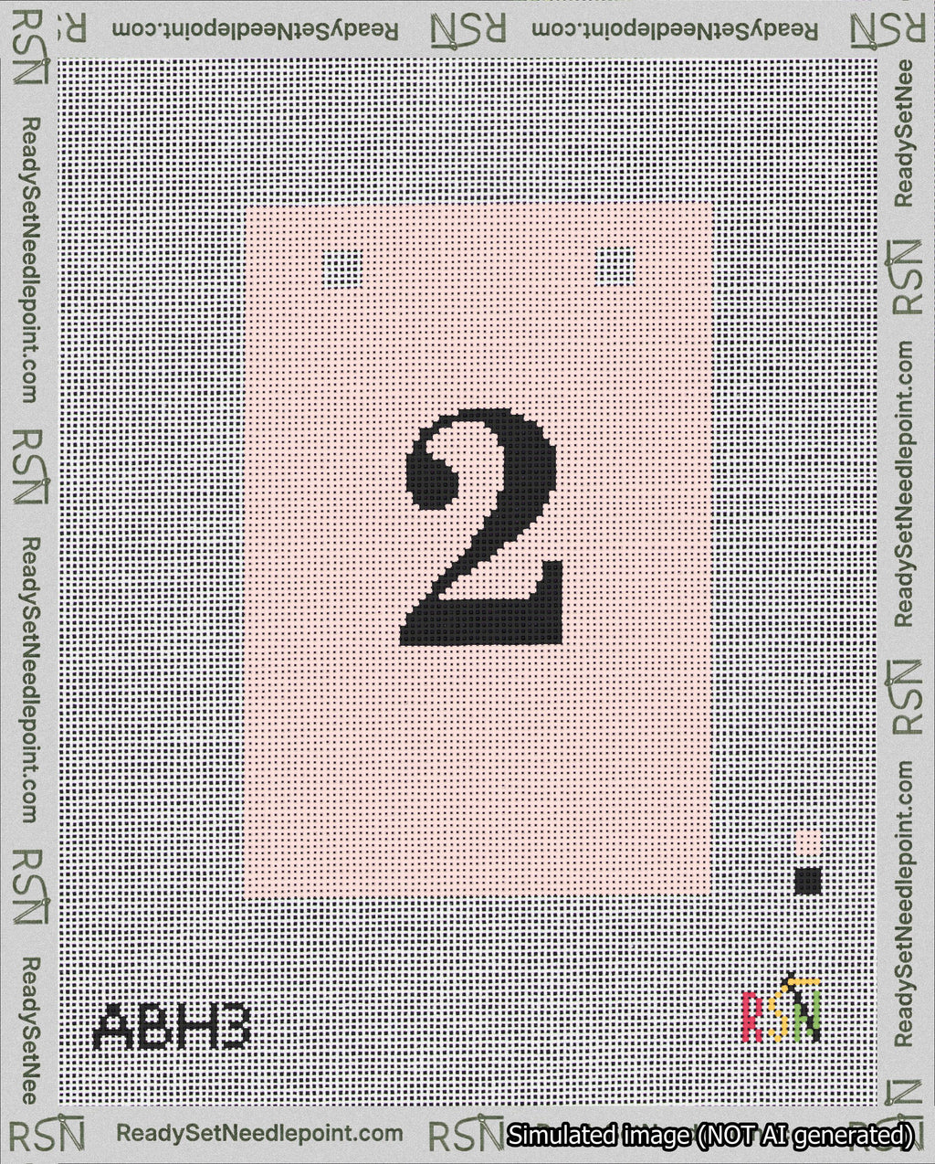 A taped needlepoint canvas with the design: Banner 18 mesh count Squared 2 Black on Pink.