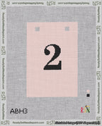 A taped needlepoint canvas with the design: Banner 18 mesh count Squared 2 Black on Pink.