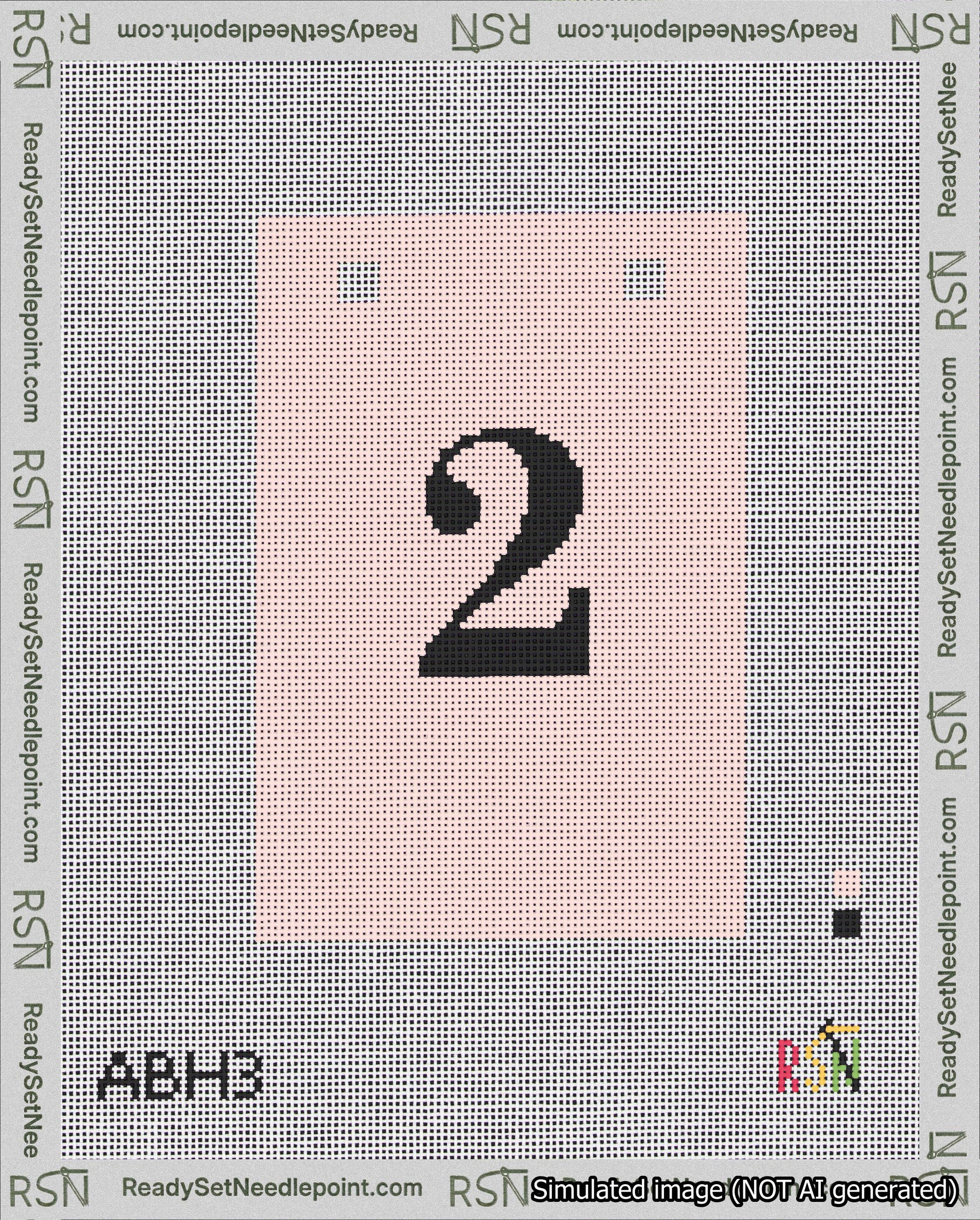 A taped needlepoint canvas with the design: Banner 18 mesh count Squared 2 Black on Pink.