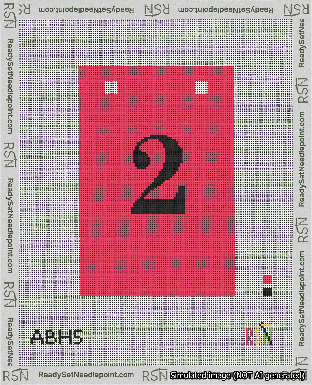 A taped needlepoint canvas with the design: Banner 18 mesh count Squared 2 Black on Red.