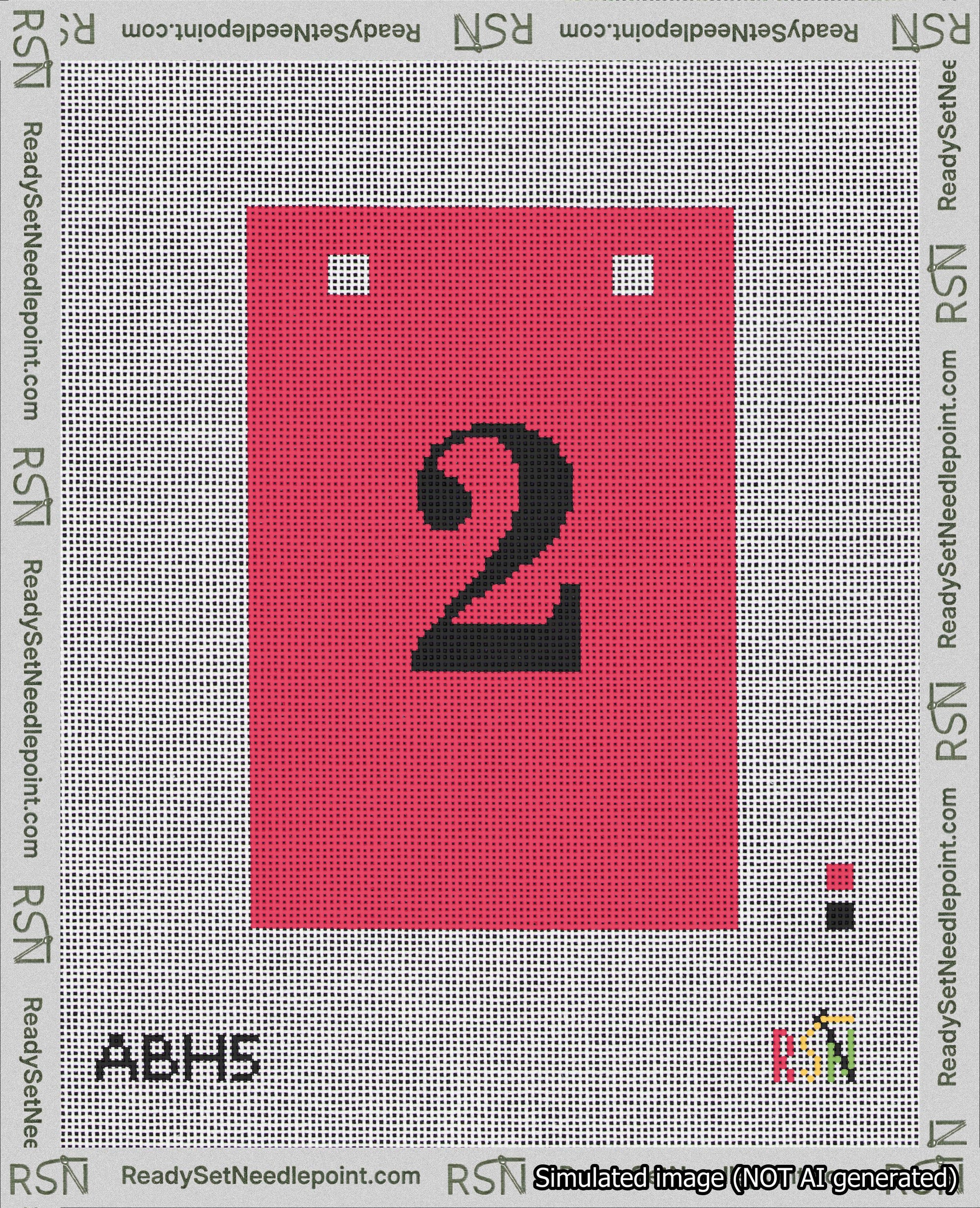 A taped needlepoint canvas with the design: Banner 18 mesh count Squared 2 Black on Red.