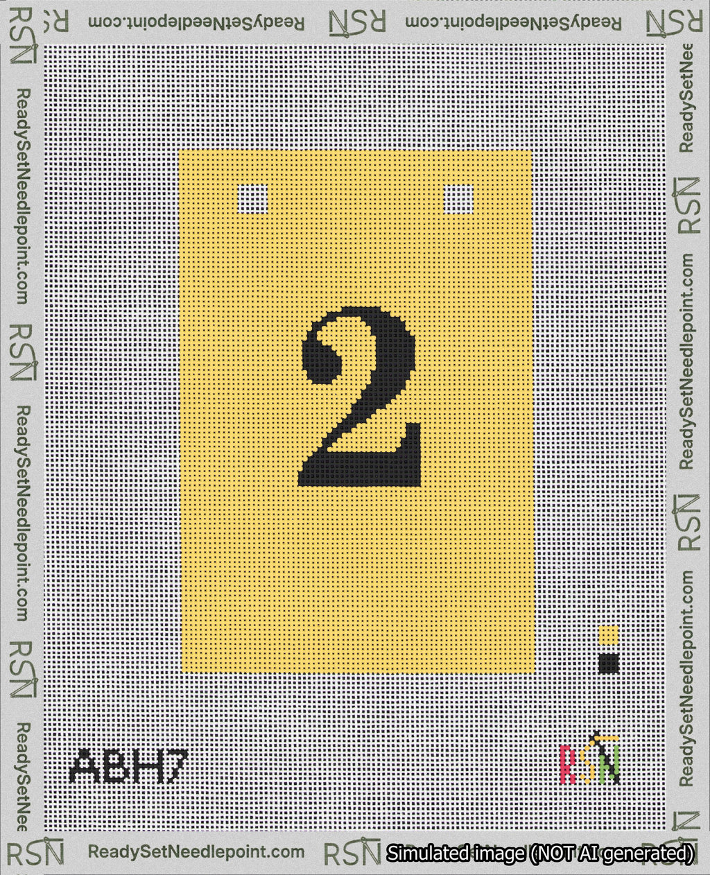 A taped needlepoint canvas with the design: Banner 18 mesh count Squared 2 Black on Yellow.