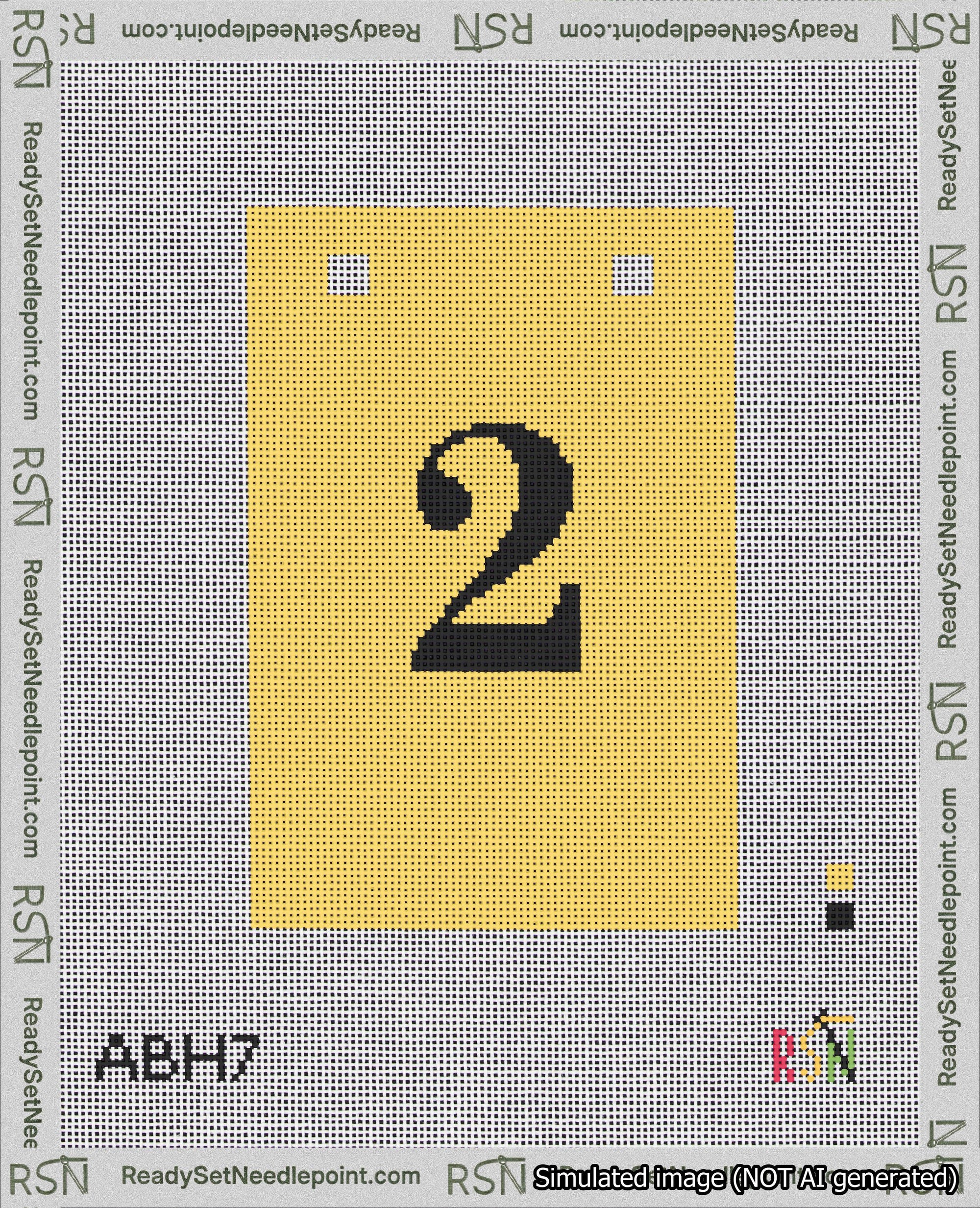 A taped needlepoint canvas with the design: Banner 18 mesh count Squared 2 Black on Yellow.