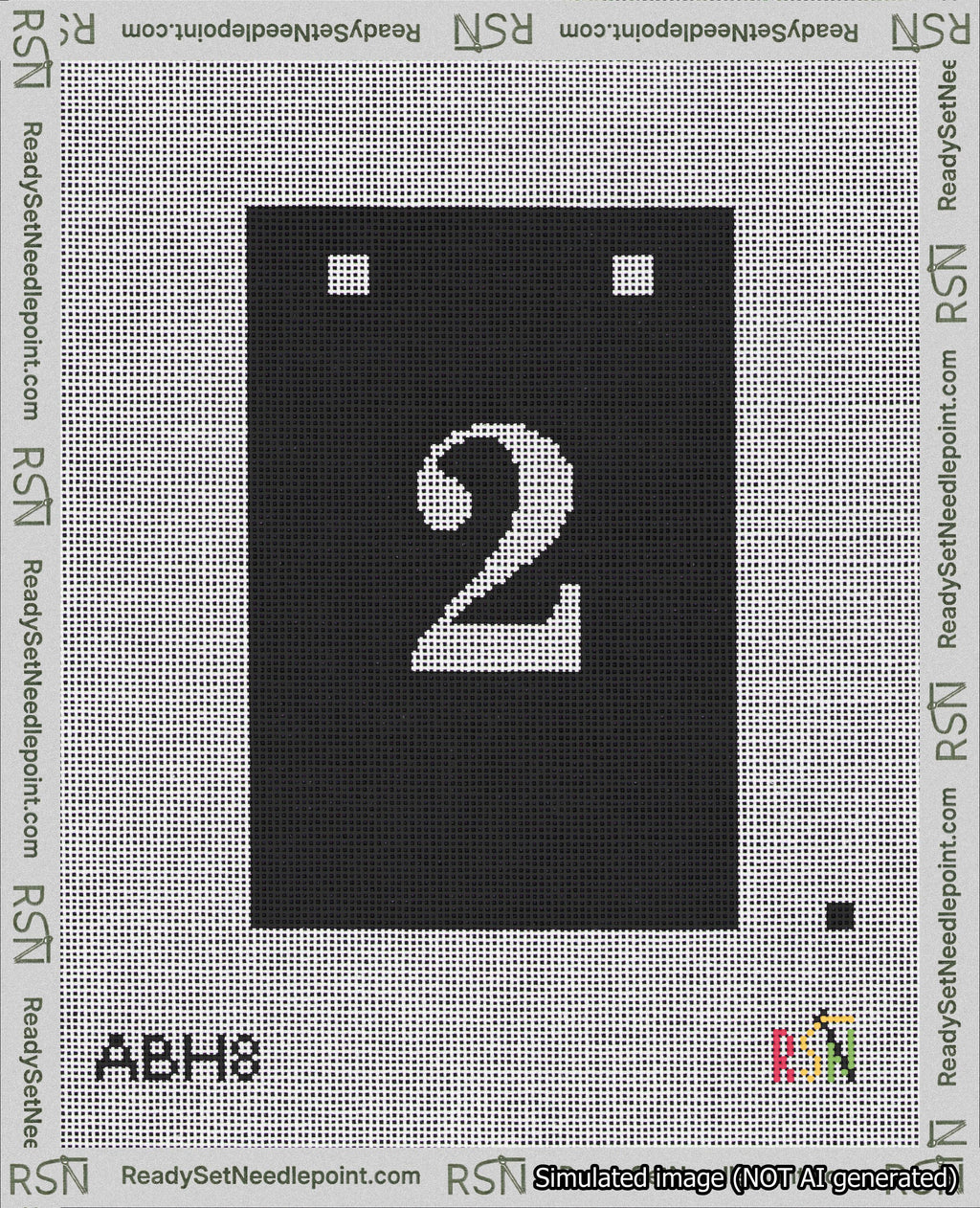 A taped needlepoint canvas with the design: Banner 18 mesh count Squared 2 White on Black.