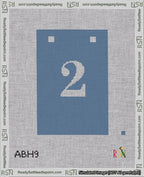 A taped needlepoint canvas with the design: Banner 18 mesh count Squared 2 White on Blue.