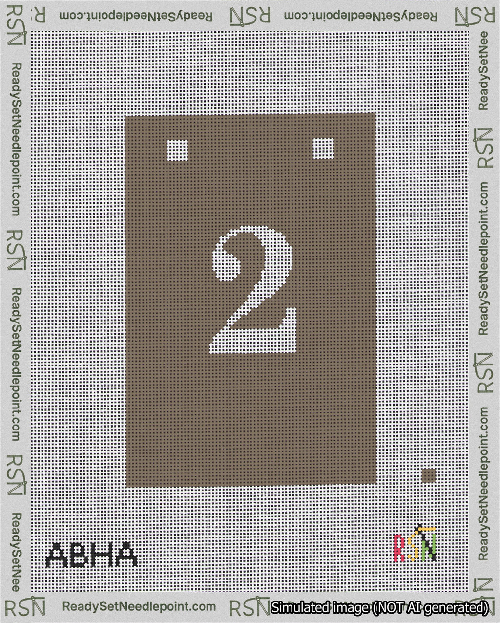 A taped needlepoint canvas with the design: Banner 18 mesh count Squared 2 White on Brown.