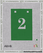 A taped needlepoint canvas with the design: Banner 18 mesh count Squared 2 White on Green.