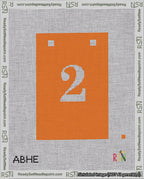 A taped needlepoint canvas with the design: Banner 18 mesh count Squared 2 White on Orange.