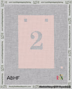A taped needlepoint canvas with the design: Banner 18 mesh count Squared 2 White on Pink.