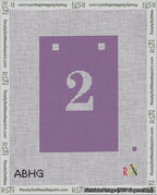 A taped needlepoint canvas with the design: Banner 18 mesh count Squared 2 White on Purple.