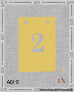 A taped needlepoint canvas with the design: Banner 18 mesh count Squared 2 White on Yellow.