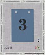 A taped needlepoint canvas with the design: Banner 18 mesh count Squared 3 Black on Blue.