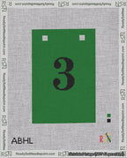 A taped needlepoint canvas with the design: Banner 18 mesh count Squared 3 Black on Green.
