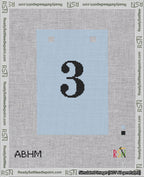 A taped needlepoint canvas with the design: Banner 18 mesh count Squared 3 Black on Light Blue.