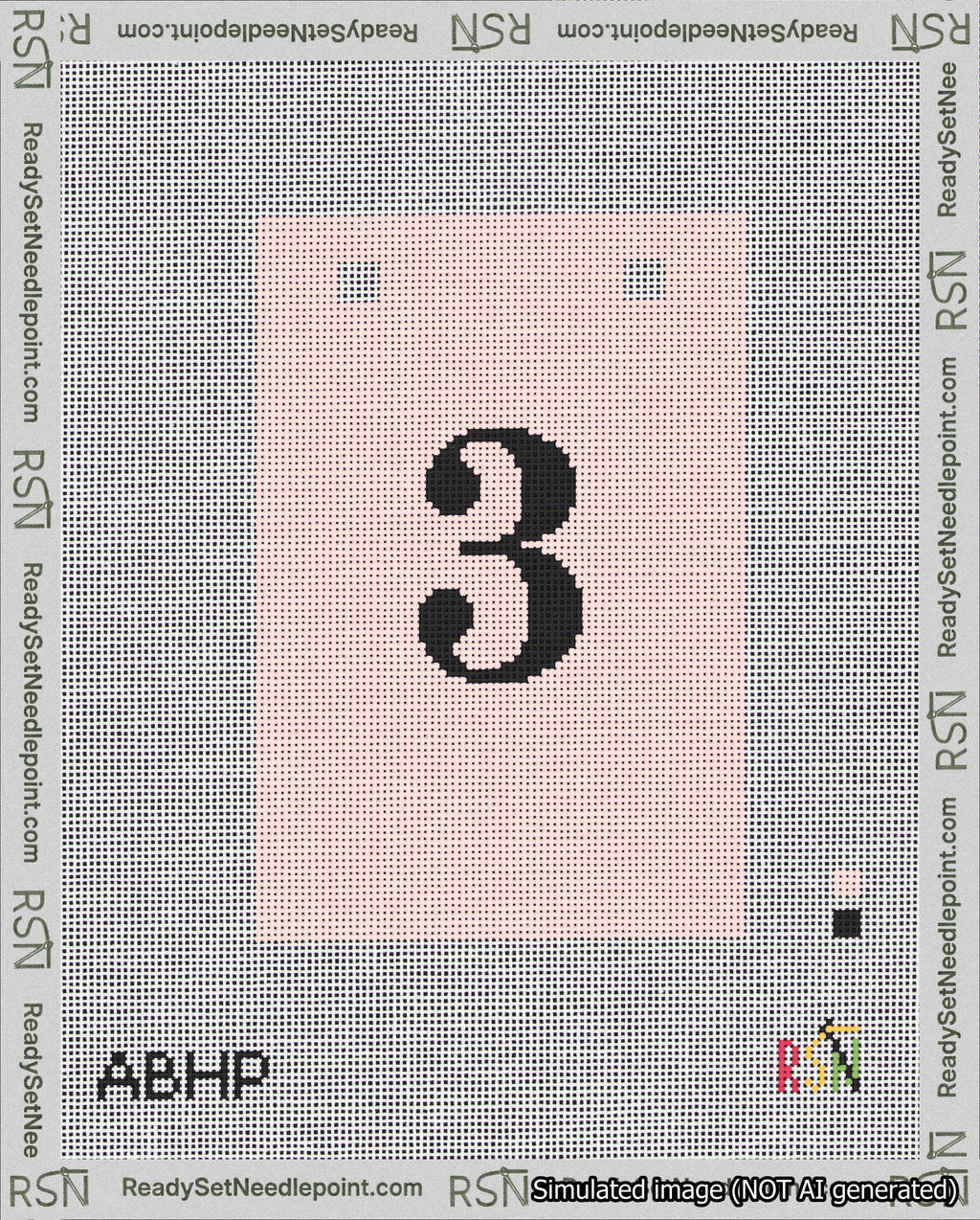 A taped needlepoint canvas with the design: Banner 18 mesh count Squared 3 Black on Pink.