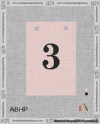 A taped needlepoint canvas with the design: Banner 18 mesh count Squared 3 Black on Pink.