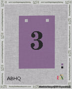 A taped needlepoint canvas with the design: Banner 18 mesh count Squared 3 Black on Purple.