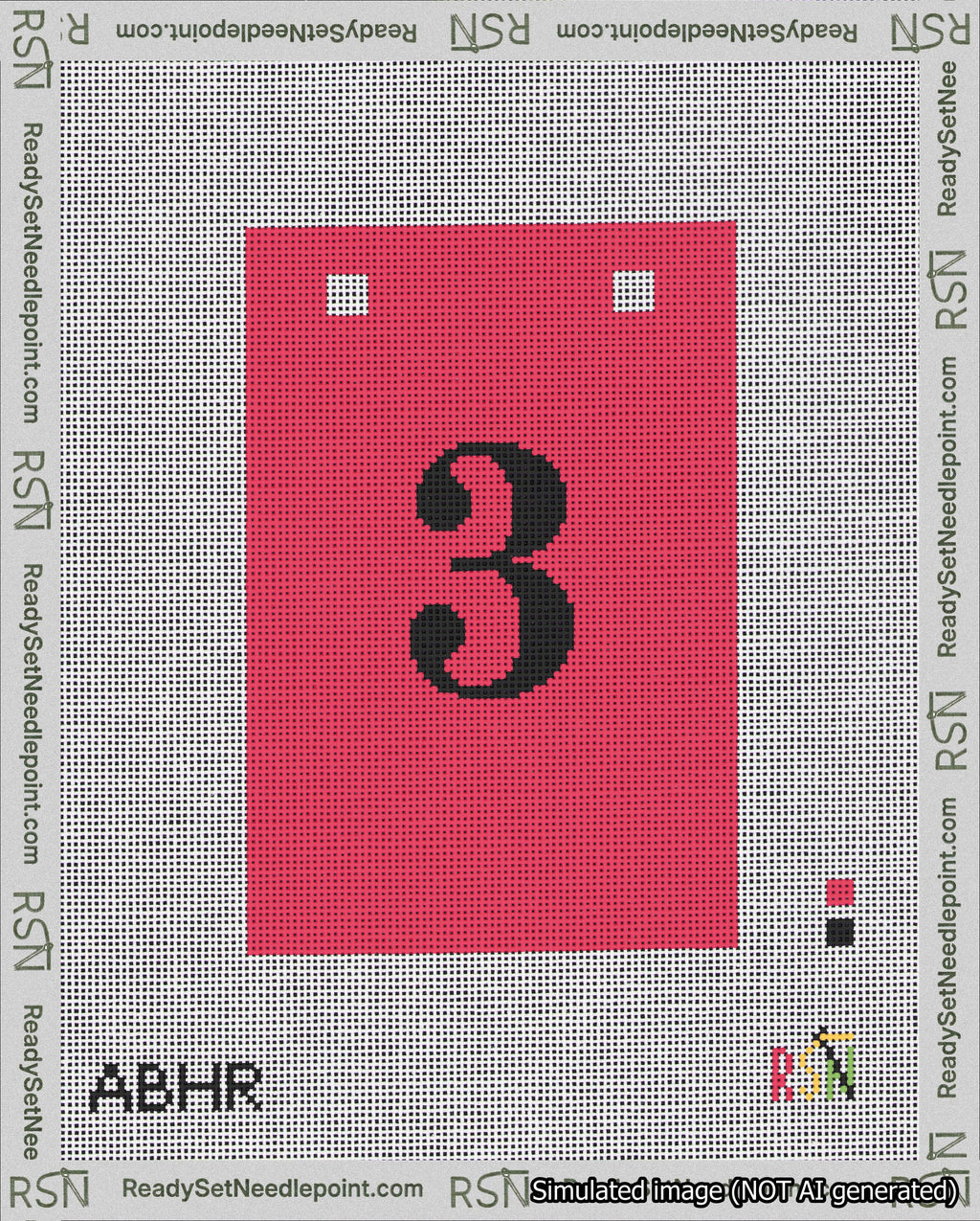 A taped needlepoint canvas with the design: Banner 18 mesh count Squared 3 Black on Red.