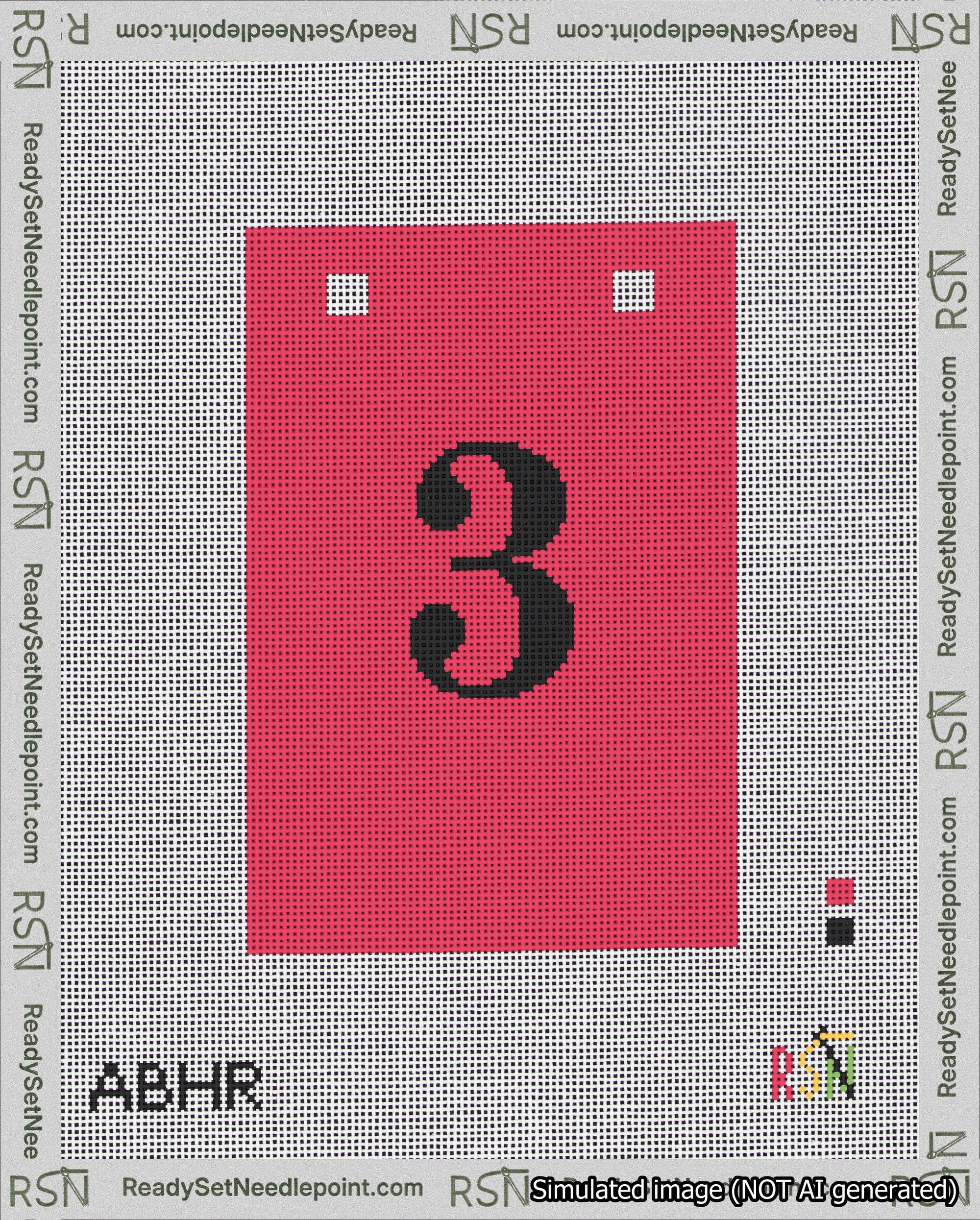 A taped needlepoint canvas with the design: Banner 18 mesh count Squared 3 Black on Red.