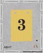 A taped needlepoint canvas with the design: Banner 18 mesh count Squared 3 Black on Yellow.