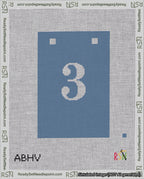 A taped needlepoint canvas with the design: Banner 18 mesh count Squared 3 White on Blue.