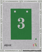 A taped needlepoint canvas with the design: Banner 18 mesh count Squared 3 White on Green.