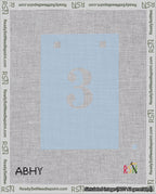 A taped needlepoint canvas with the design: Banner 18 mesh count Squared 3 White on Light Blue.