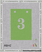 A taped needlepoint canvas with the design: Banner 18 mesh count Squared 3 White on Light Green.