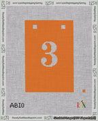 A taped needlepoint canvas with the design: Banner 18 mesh count Squared 3 White on Orange.