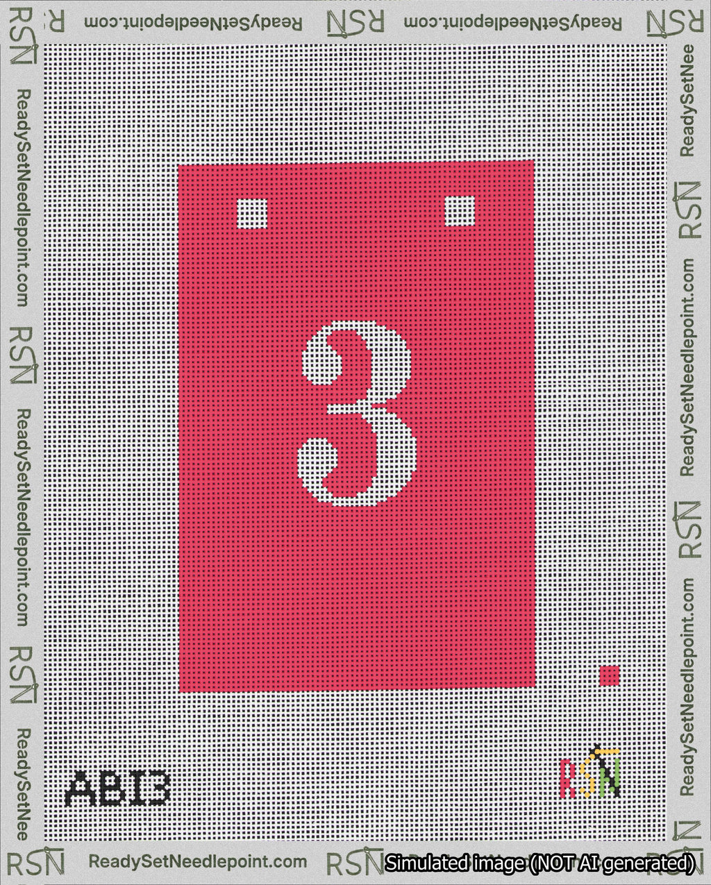 A taped needlepoint canvas with the design: Banner 18 mesh count Squared 3 White on Red.