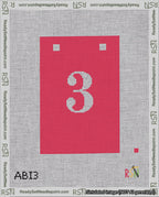 A taped needlepoint canvas with the design: Banner 18 mesh count Squared 3 White on Red.