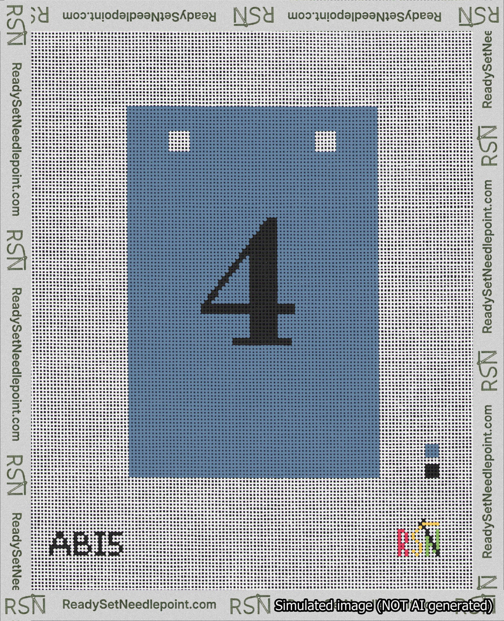 A taped needlepoint canvas with the design: Banner 18 mesh count Squared 4 Black on Blue.