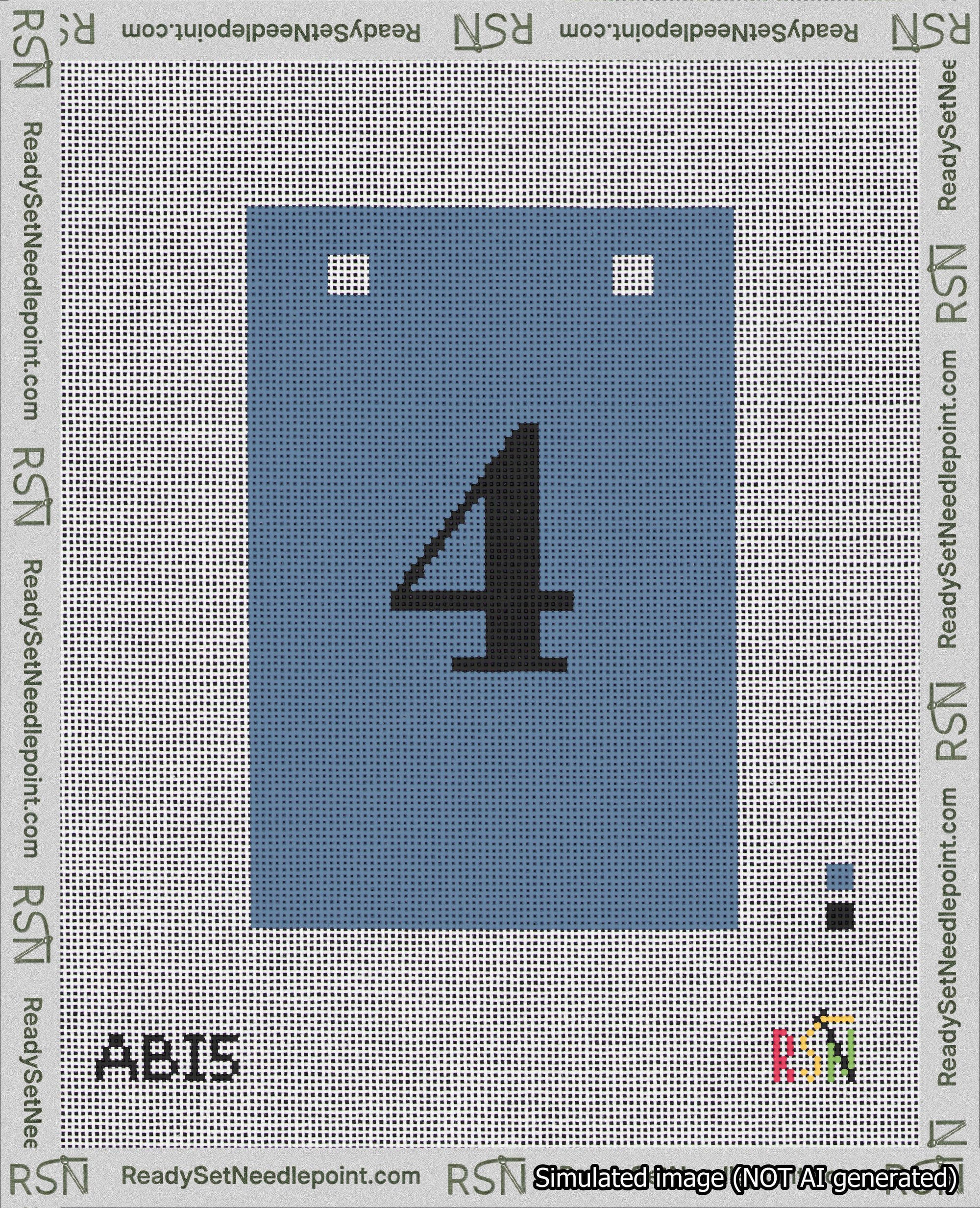 A taped needlepoint canvas with the design: Banner 18 mesh count Squared 4 Black on Blue.