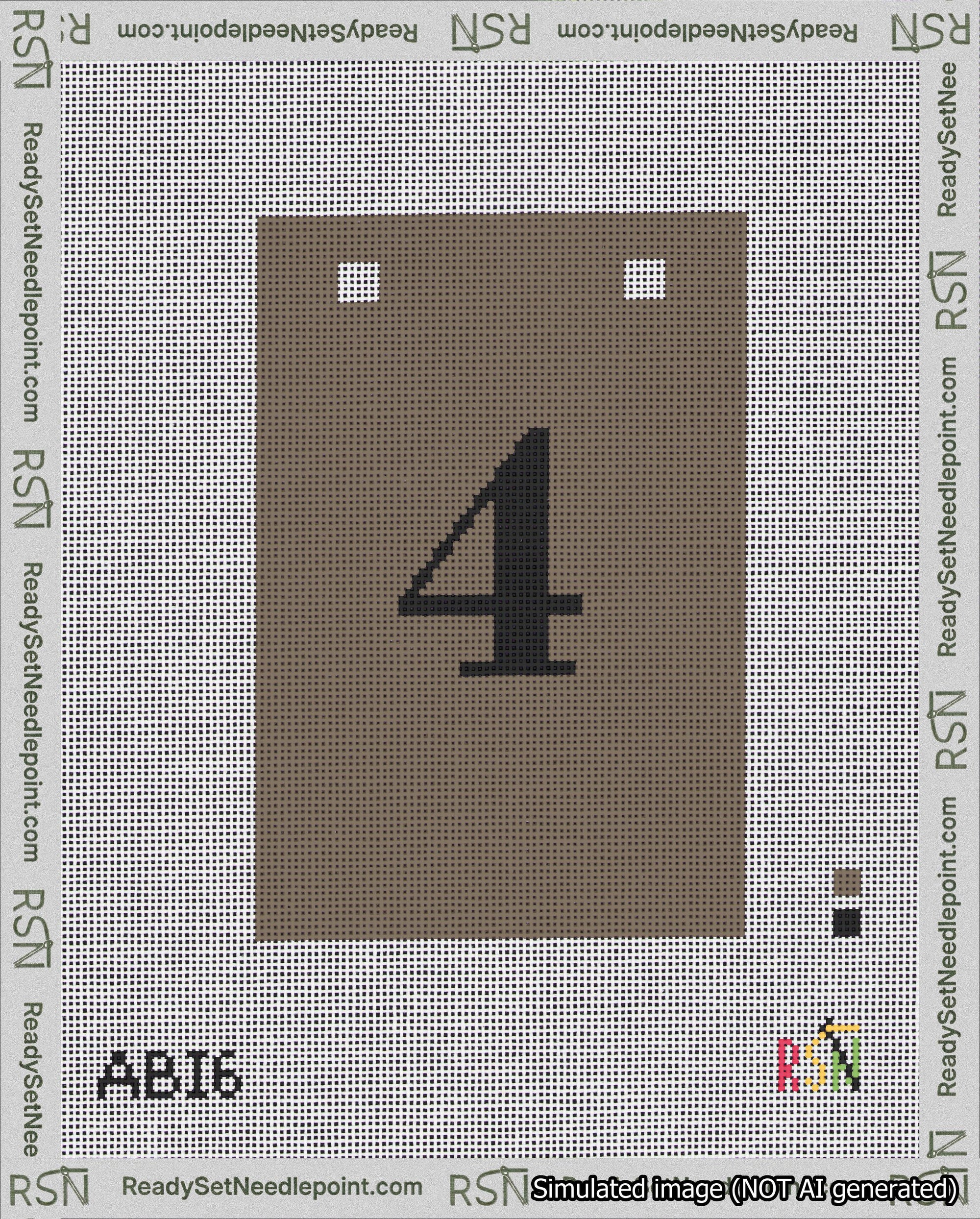 A taped needlepoint canvas with the design: Banner 18 mesh count Squared 4 Black on Brown.
