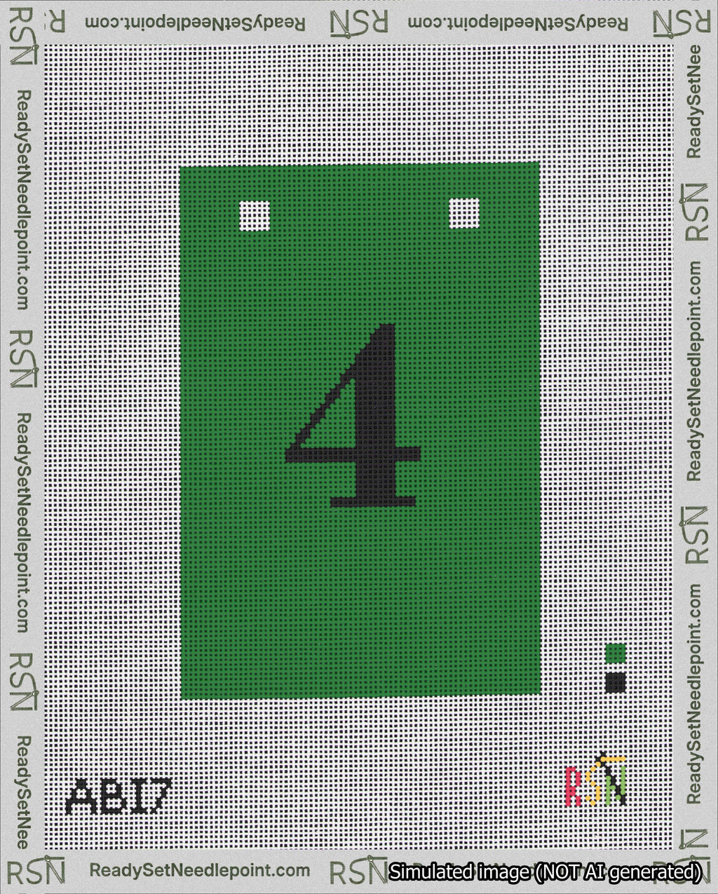 A taped needlepoint canvas with the design: Banner 18 mesh count Squared 4 Black on Green.