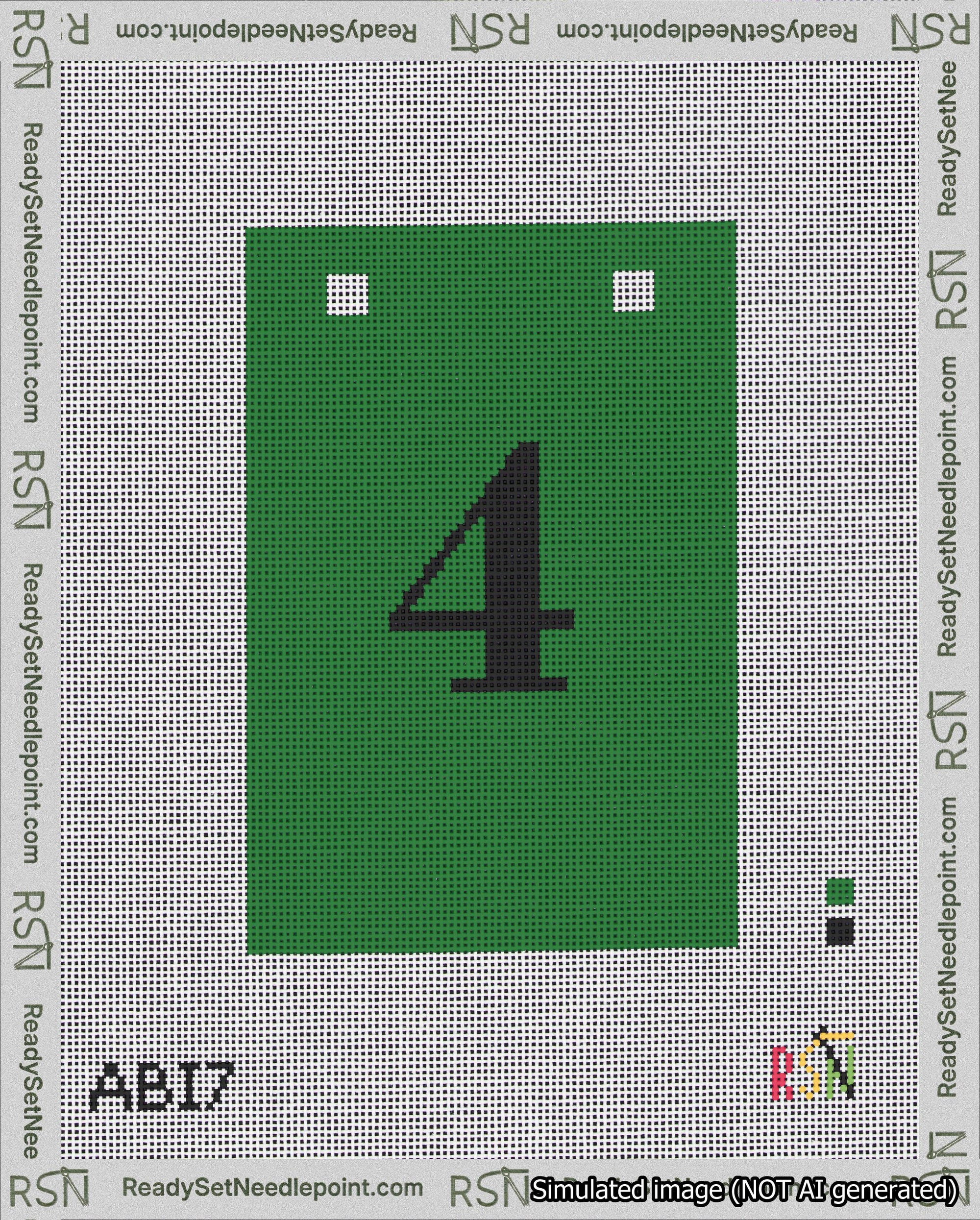 A taped needlepoint canvas with the design: Banner 18 mesh count Squared 4 Black on Green.
