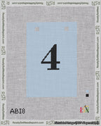 A taped needlepoint canvas with the design: Banner 18 mesh count Squared 4 Black on Light Blue.