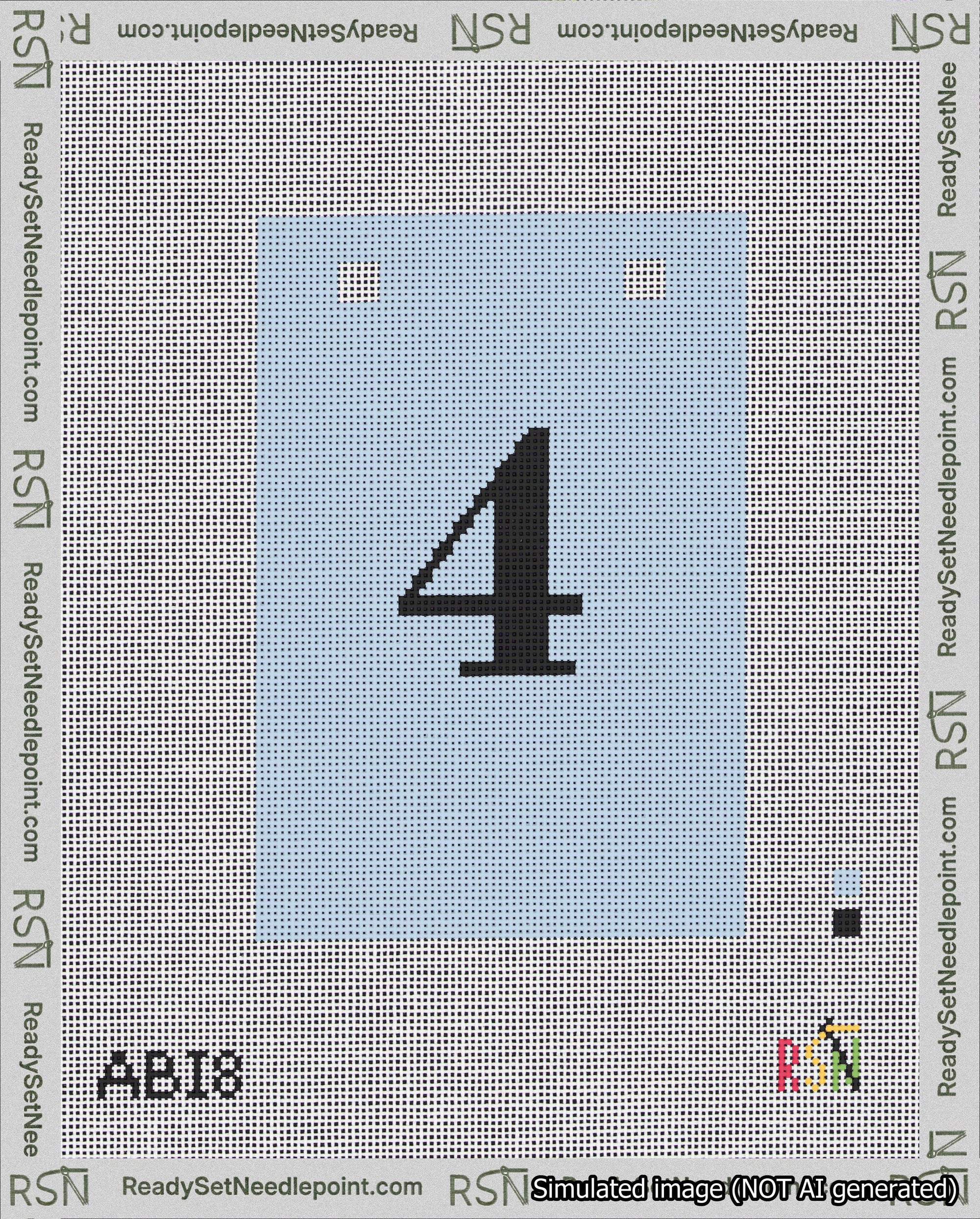 A taped needlepoint canvas with the design: Banner 18 mesh count Squared 4 Black on Light Blue.