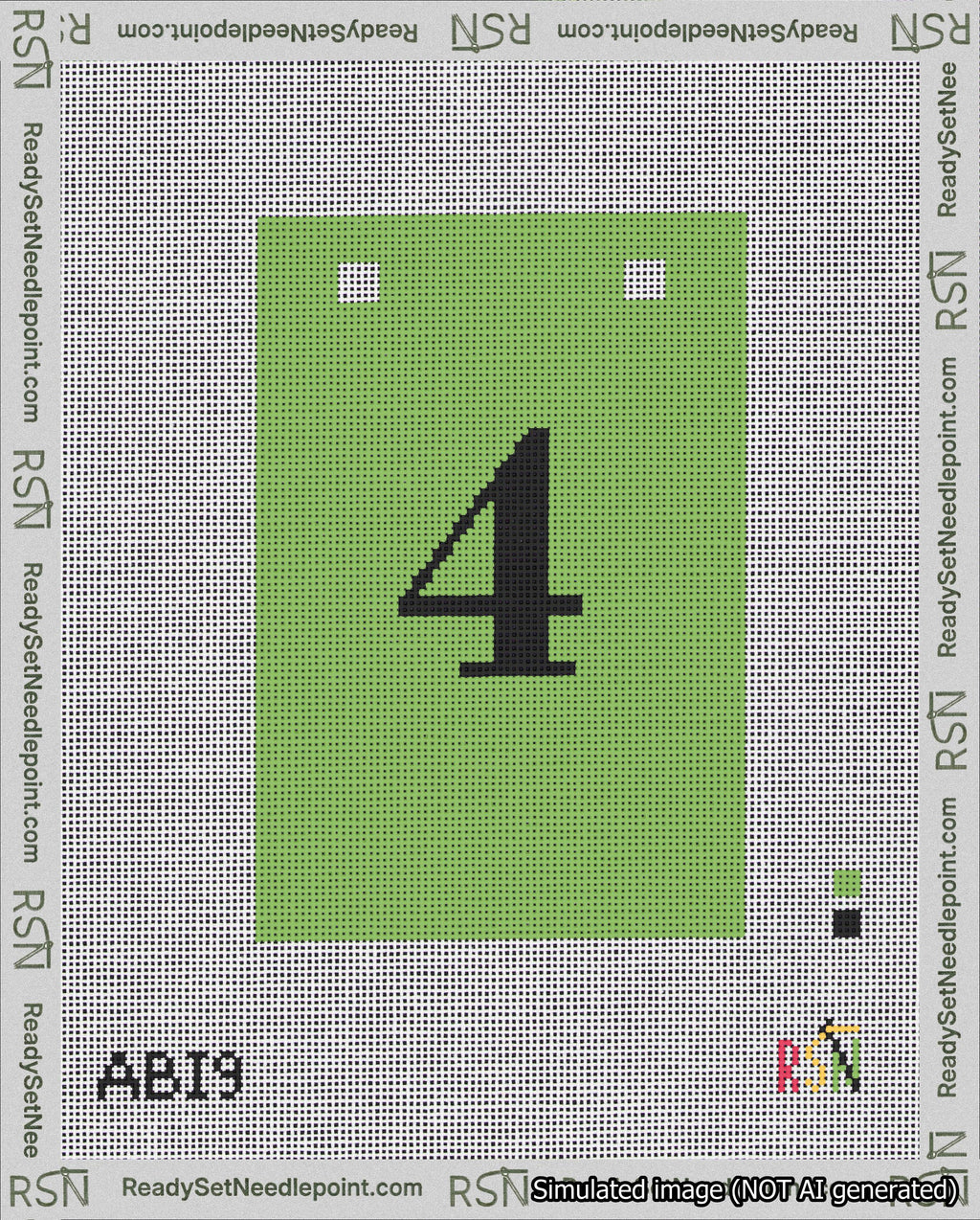 A taped needlepoint canvas with the design: Banner 18 mesh count Squared 4 Black on Light Green.