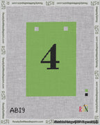 A taped needlepoint canvas with the design: Banner 18 mesh count Squared 4 Black on Light Green.
