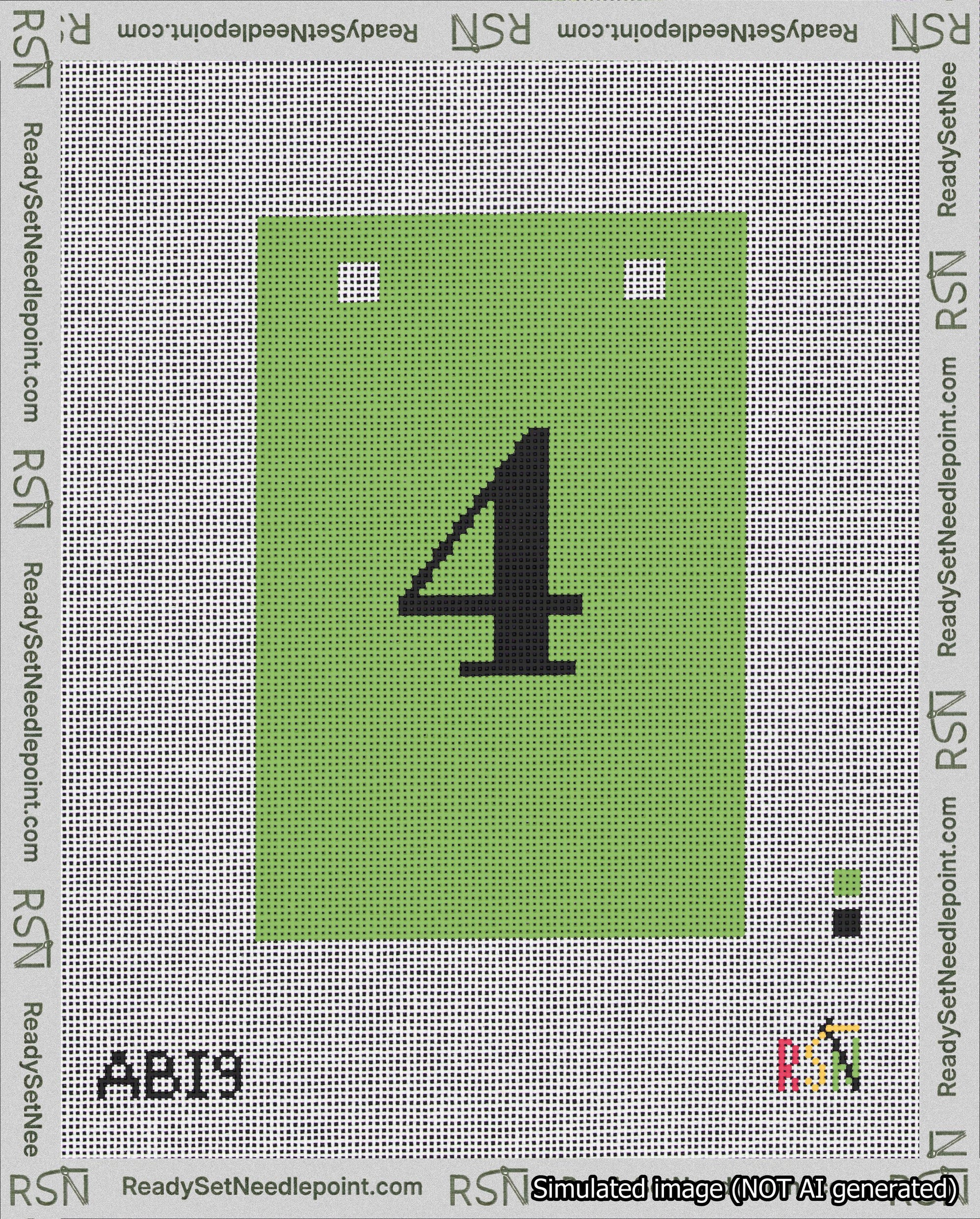 A taped needlepoint canvas with the design: Banner 18 mesh count Squared 4 Black on Light Green.