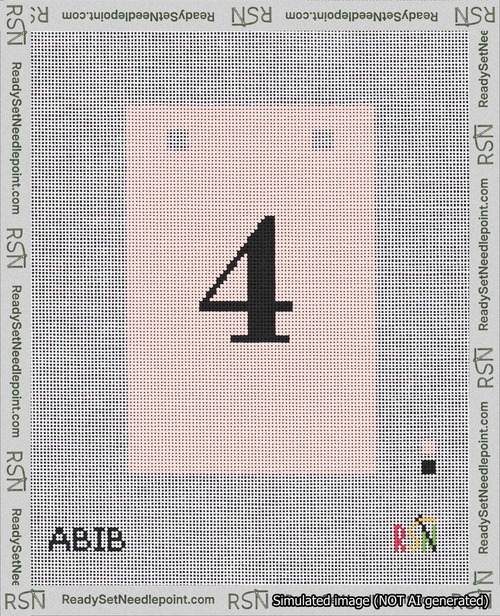 A taped needlepoint canvas with the design: Banner 18 mesh count Squared 4 Black on Pink.
