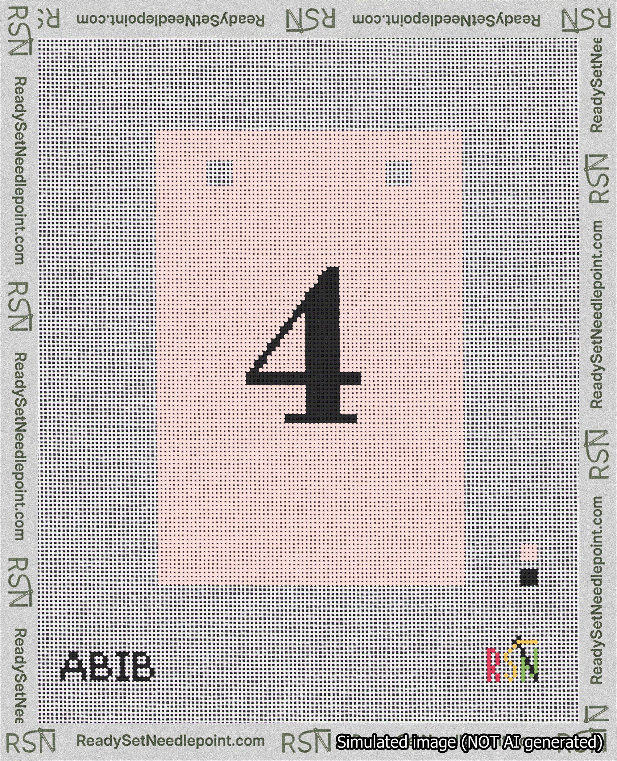 A taped needlepoint canvas with the design: Banner 18 mesh count Squared 4 Black on Pink.