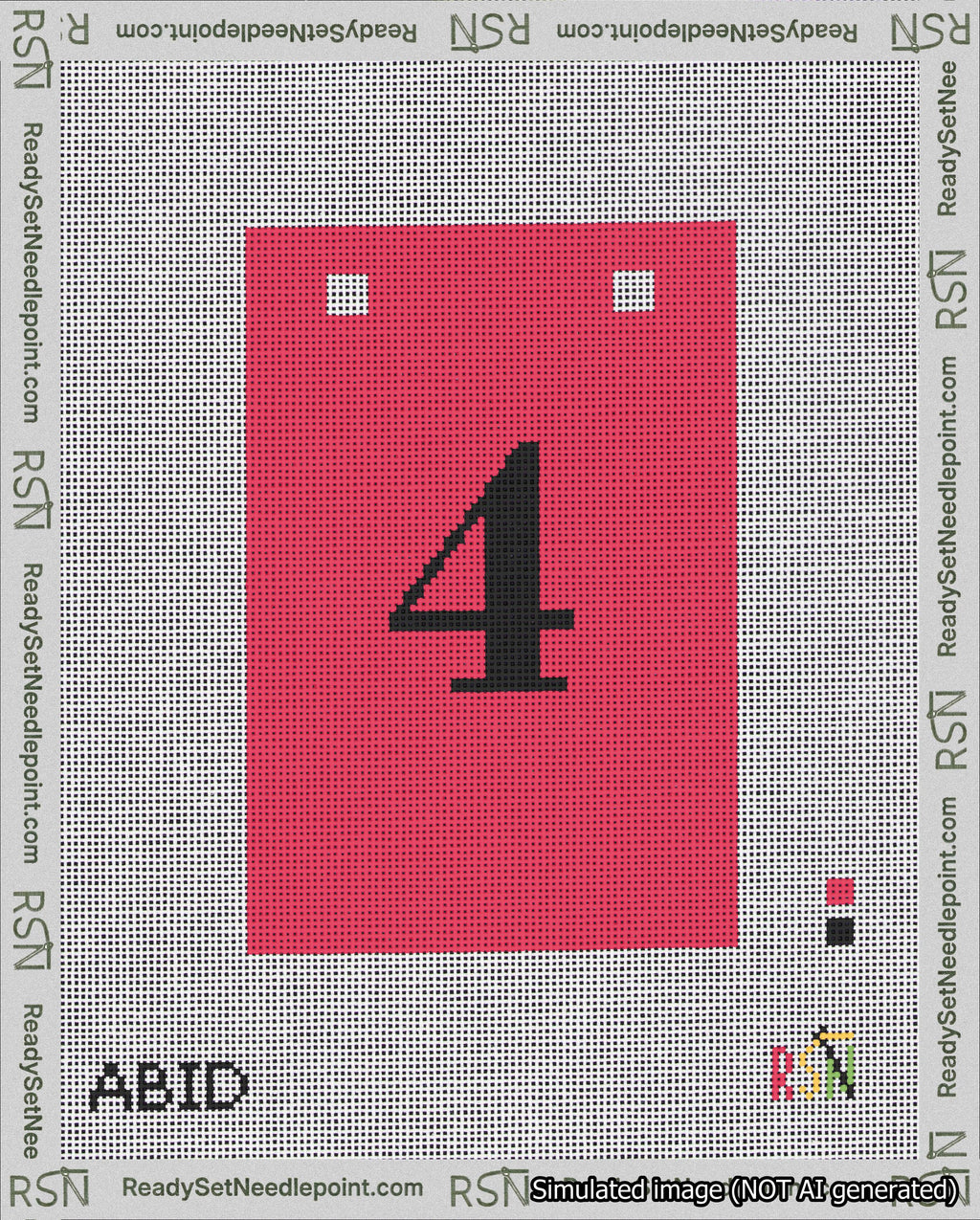 A taped needlepoint canvas with the design: Banner 18 mesh count Squared 4 Black on Red.